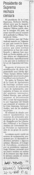 Presidente de Suprema rechaza censura  [artículo] P. V.