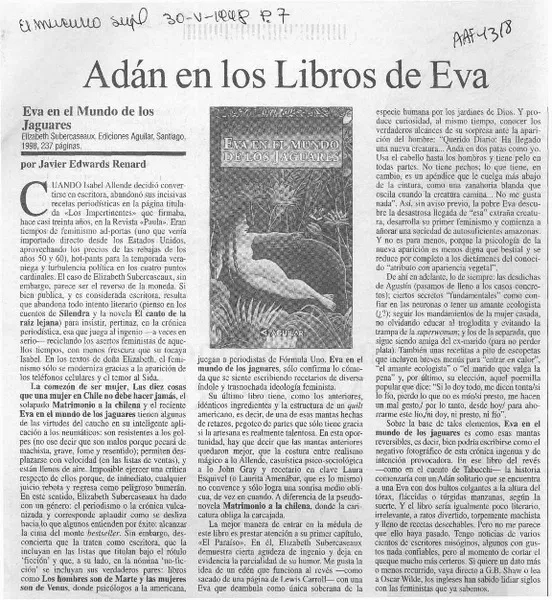 Adán en los libros de Eva  [artículo] Javier Edwards Renard.