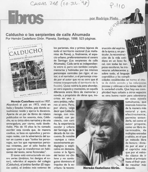 Calducho o las serpientes de calle ahumada  [artículo] Rodrigo Pinto.