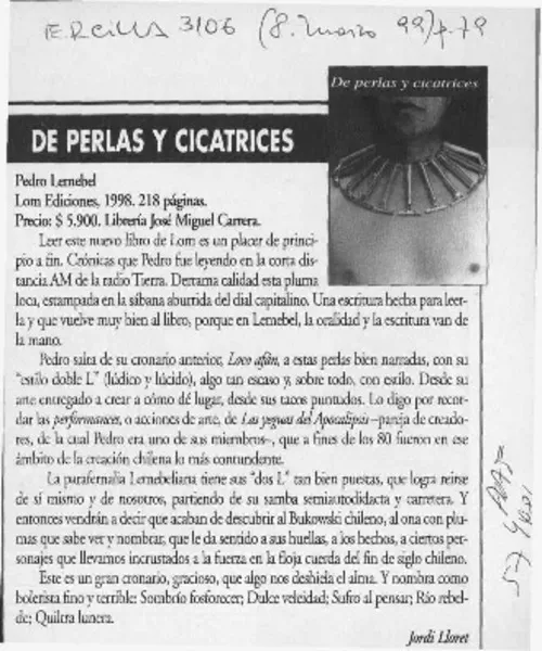 De perlas y cicatrices  [artículo] Jordi Lloret.