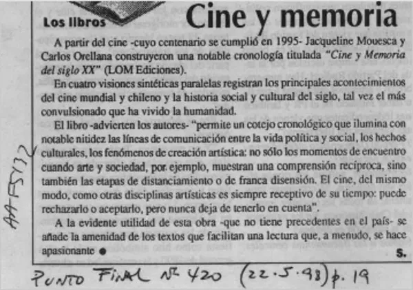 Cine y memoria  [artículo] S.