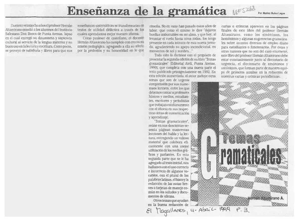 Enseñanza de la grammatica  [artículo] Marino Muñoz Lagos.