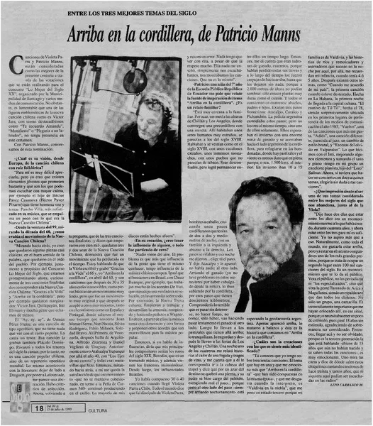 Arriba en la cordillera, de Patricio Manns  [artículo] Lito Carrasco M.