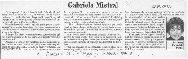 Gabriela Mistral  [artículo] Ketty Farandato Politis.