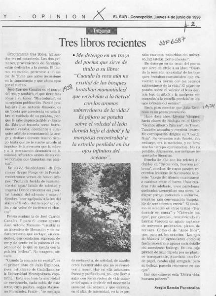 Tres libros recientes  [artículo] Sergio Ramón Fuentealba.