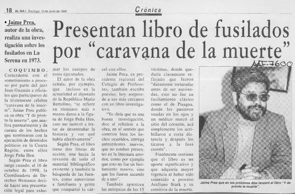 Presentan libro de fusilados por "caravana de la muerte"  [artículo].