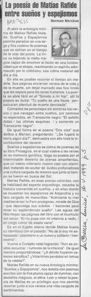 La poesía de Matías Rafide entre sueños y espejismos  [artículo] Norman Merchak.