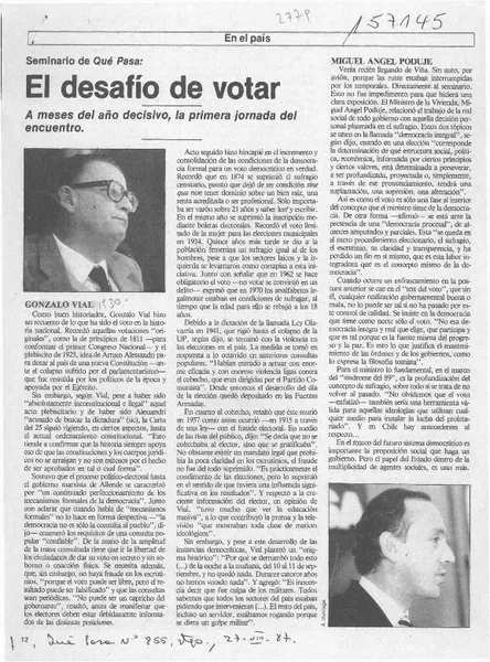 El desafío de votar  [artículo] Carlos Tejos Chávez.