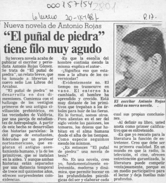 "El puñal de piedra" tiene filo muy agudo  [artículo].