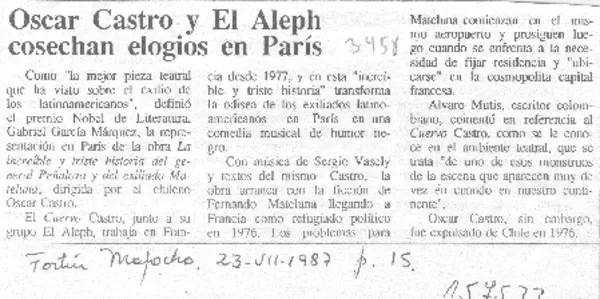 Oscar Castro y el Aleph cosechan elogios en París  [artículo].
