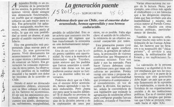 La generación puente  [artículo] Sergio Bitar.