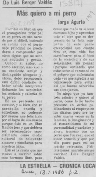 Más quiero a mi perro  [artículo] Jorge Agurto.