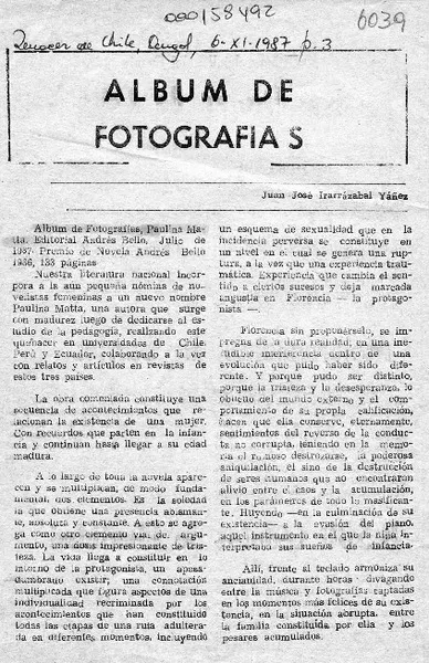 Album de fotografías  [artículo] Juan José Irarrázaval Yáñez.