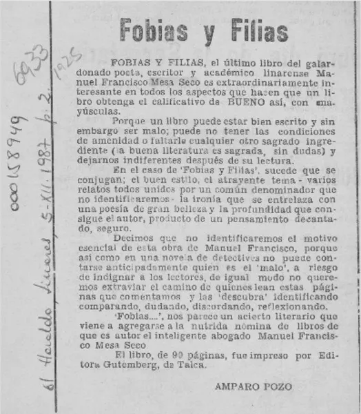 Fobias y Filias  [artículo] Amparo Pozo.