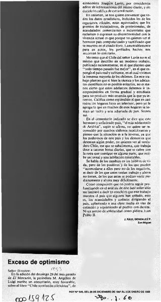 Exceso de optimismo  [artículo] J. Raúl González P.