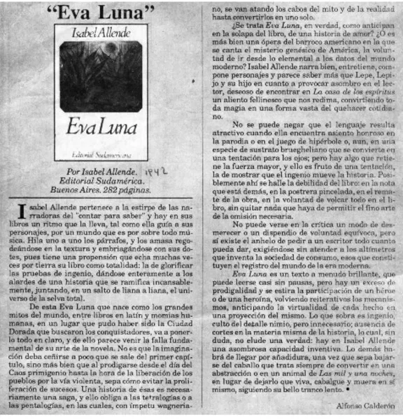 "Eva luna"  [artículo] Alfonso Calderón.