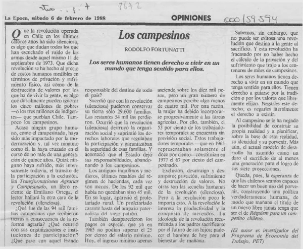Los campesinos  [artículo] Rodolfo Fortunatti.