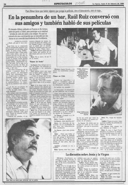 En la penumbra de un bar, Raúl Ruiz conversó con sus amigos y también habló de sus películas  [artículo] Patricio Ovando.