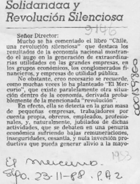 Solidaridad y revolución silenciosa  [artículo] Patricio Raúl Pinto.