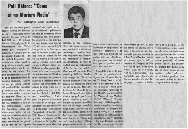 Poli Délano, "Como si no muriera nadie"  [artículo] Wellington Rojas Valdebenito.