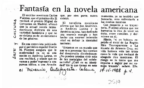 Fantasía en la novela americana  [artículo].