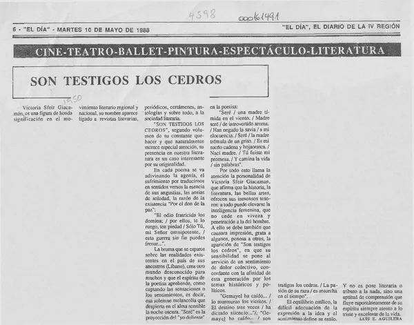 Son testigos los cedros  [artículo] Luis E. Aguilera.