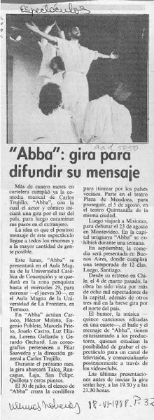 "Abba", gira para difundir mensaje  [artículo].
