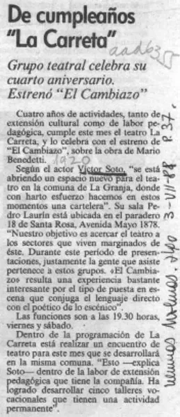 De cumpleaños "La carreta"  [artículo].