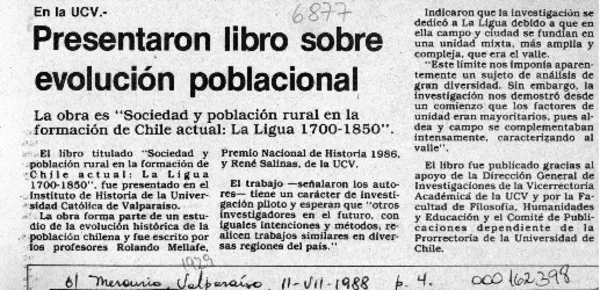 Presentaron libro sobre evolución poblacional  [artículo].