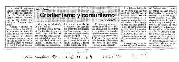 Cristianismo y comunismo  [artículo] Inés Moreno.