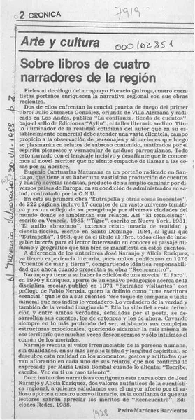 Sobre libros de cuatro narradores de la región  [artículo] Pedro Mardones Barrientos.