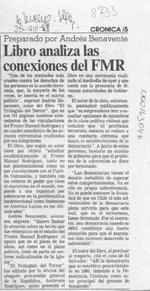 Libro analiza las conexiones del FMR  [artículo].