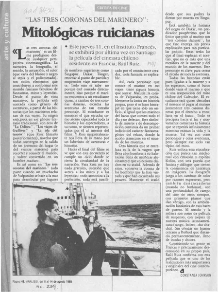 "Las tres coronas del marinero, mitológicas ruicianas  [artículo] Constanza Johnson.