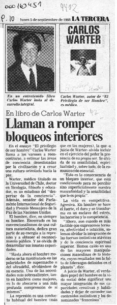 Llaman a romper bloqueos interiores  [artículo].