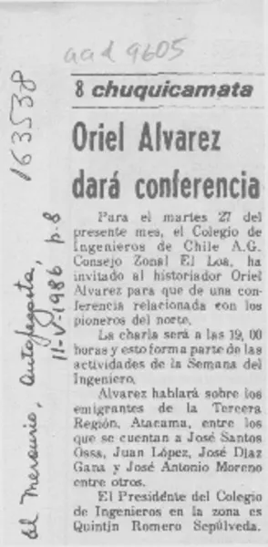 Oriel Alvarez dará conferencia  [artículo].