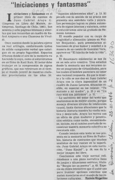 "Iniciaciones y fantasmas"  [artículo] Ramón Riquelme.