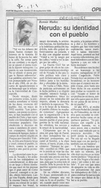 Neruda, su identidad con el pueblo  [artículo] Ronnie Muñoz.