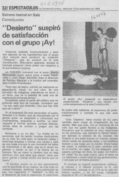 "Desierto" suspiró de satisfacción con el grupo Ay!  [artículo].