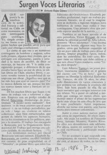Surgen voces literarias  [artículo] Antonio Rojas Gómez.