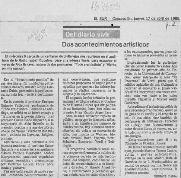 Dos acontecimientos artísticos  [artículo] Cronos.