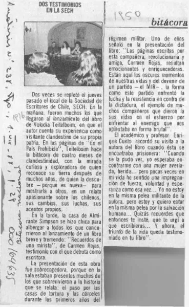Dos testimonios en la Sech  [artículo].