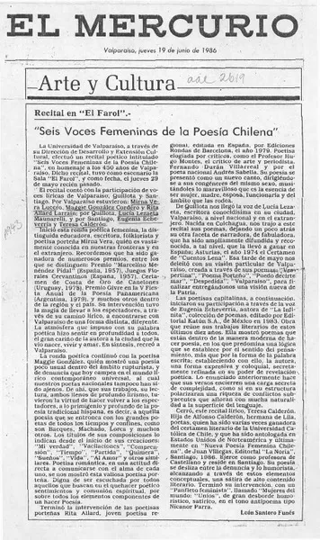 "Seis voces femeninas de la poesía chilena"  [artículo] León Santoro Funes.