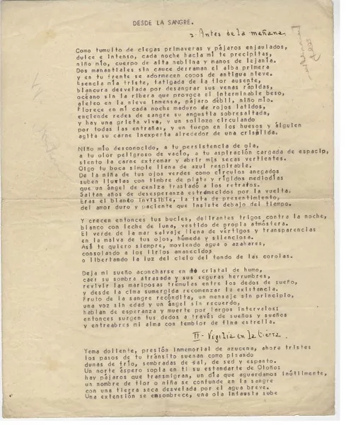 Desde la sangre  [manuscrito] Rafael Gandolfo B.