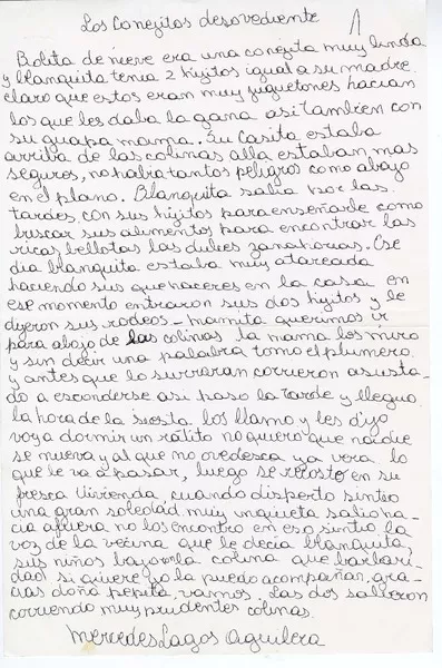 Los conejitos desobedientes  [manuscrito] Mercedes Lagos Aguilera.