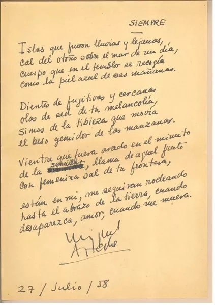 Siempre  [manuscrito] Miguel Arteche.
