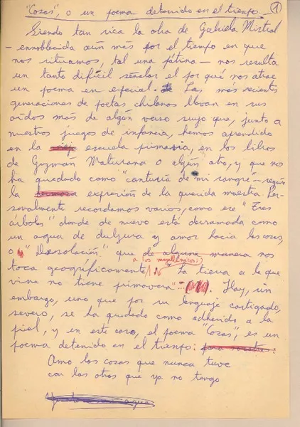 Cosas o un poema detenido en el tiempo  [manuscrito] Rolando Cárdenas.