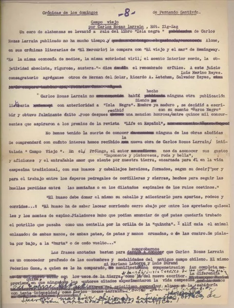 Campo viejo por Carlos Rozas Larraín  [manuscrito] Fernando Santiván.
