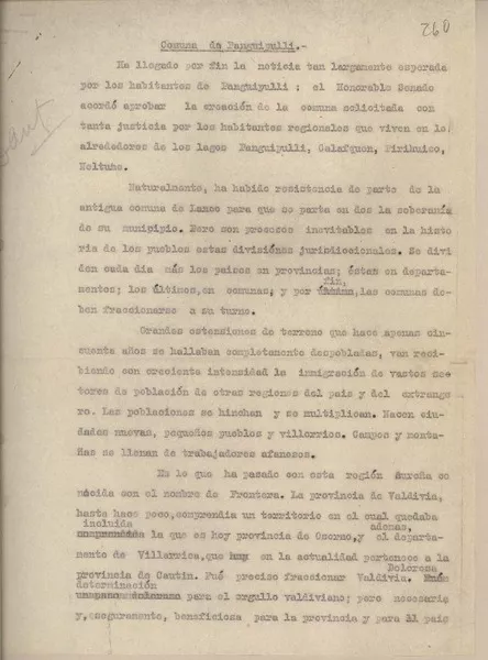 Comuna de Panguipulli  [manuscrito] Fernando Santiván.