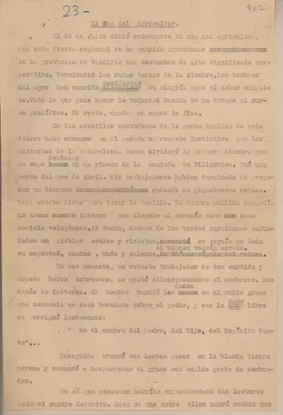 El día del agricultor  [manuscrito] Fernando Santiván.