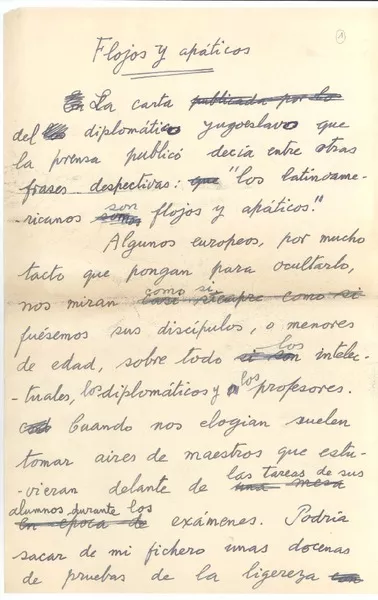 Flojos y apáticos  [manuscrito] Joaquín Edwards Bello.